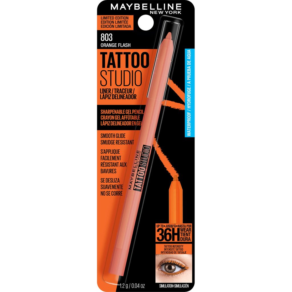 Maybelline Tattoo Studio Sharpen Able Gel Pencil Long Wear Eyeliner Makeup – Orange Flash – Regular