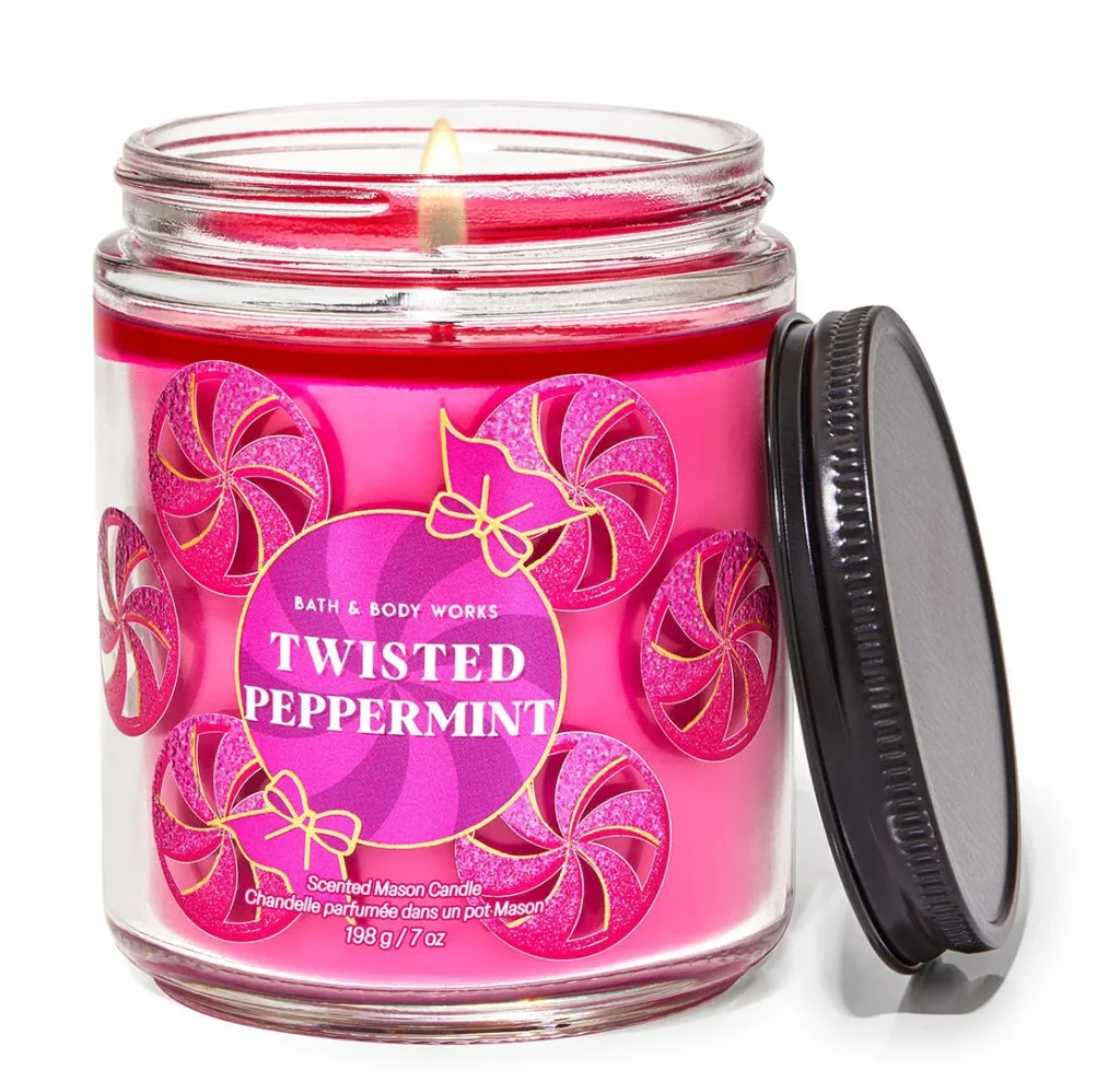 Bath & Body Works Single Wick Candle – Twisted Peppermint Mason – 198g