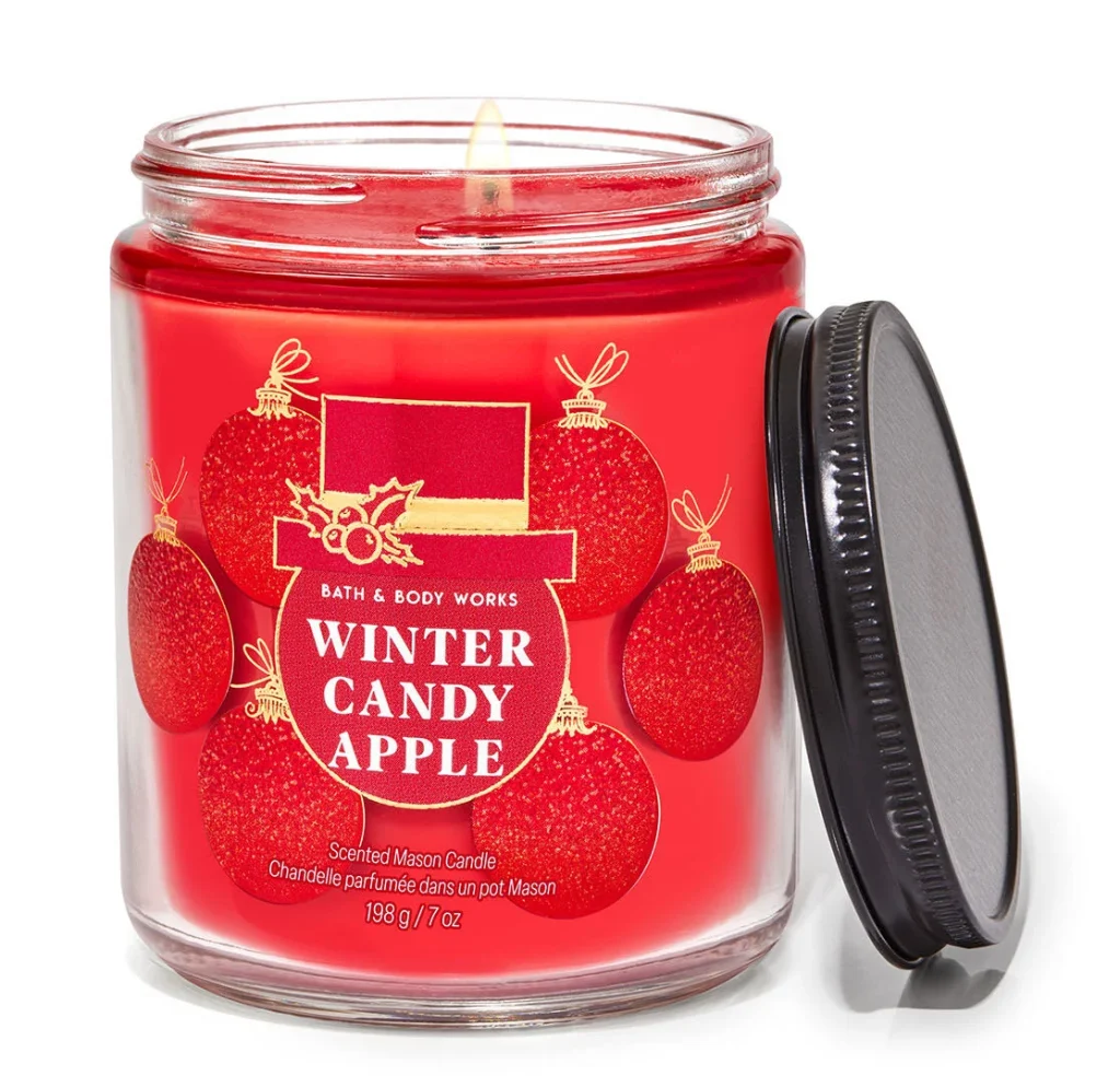 Bath & Body Works Single Wick Candle – Winter Candy Apple Mason – 198g