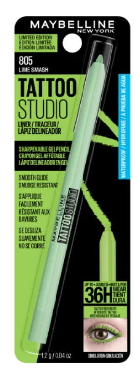 Maybelline Tattoo Studio Sharpen Able Gel Pencil Long Wear Eyeliner Makeup - Lime Smash - Regular